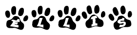 The image shows a row of animal paw prints, each containing a letter. The letters spell out the word Ellis within the paw prints.