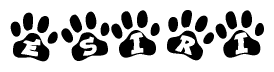 The image shows a row of animal paw prints, each containing a letter. The letters spell out the word Esiri within the paw prints.