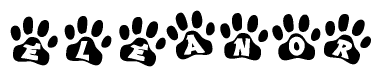 The image shows a row of animal paw prints, each containing a letter. The letters spell out the word Eleanor within the paw prints.
