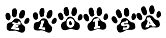 The image shows a row of animal paw prints, each containing a letter. The letters spell out the word Eloisa within the paw prints.