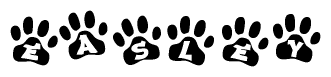 The image shows a row of animal paw prints, each containing a letter. The letters spell out the word Easley within the paw prints.
