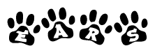The image shows a series of animal paw prints arranged horizontally. Within each paw print, there's a letter; together they spell Ears