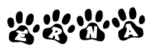 The image shows a series of animal paw prints arranged horizontally. Within each paw print, there's a letter; together they spell Erna