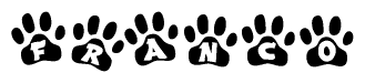 The image shows a row of animal paw prints, each containing a letter. The letters spell out the word Franco within the paw prints.