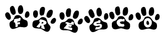The image shows a row of animal paw prints, each containing a letter. The letters spell out the word Fresco within the paw prints.