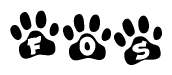 The image shows a row of animal paw prints, each containing a letter. The letters spell out the word Fos within the paw prints.