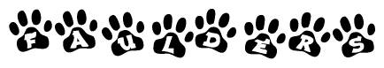 The image shows a row of animal paw prints, each containing a letter. The letters spell out the word Faulders within the paw prints.