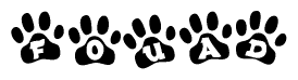 The image shows a row of animal paw prints, each containing a letter. The letters spell out the word Fouad within the paw prints.