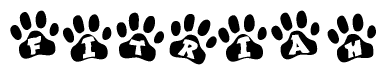 The image shows a series of animal paw prints arranged horizontally. Within each paw print, there's a letter; together they spell Fitriah