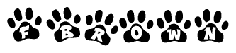 The image shows a row of animal paw prints, each containing a letter. The letters spell out the word Fbrown within the paw prints.