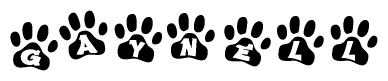 The image shows a row of animal paw prints, each containing a letter. The letters spell out the word Gaynell within the paw prints.
