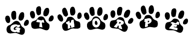 The image shows a row of animal paw prints, each containing a letter. The letters spell out the word Gthorpe within the paw prints.