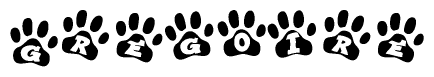 The image shows a series of animal paw prints arranged horizontally. Within each paw print, there's a letter; together they spell Gregoire
