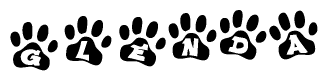 The image shows a series of animal paw prints arranged horizontally. Within each paw print, there's a letter; together they spell Glenda