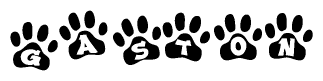 The image shows a series of animal paw prints arranged horizontally. Within each paw print, there's a letter; together they spell Gaston