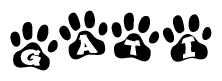 The image shows a series of animal paw prints arranged horizontally. Within each paw print, there's a letter; together they spell Gati