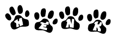 The image shows a row of animal paw prints, each containing a letter. The letters spell out the word Henk within the paw prints.