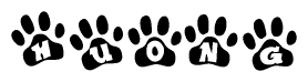 The image shows a series of animal paw prints arranged horizontally. Within each paw print, there's a letter; together they spell Huong