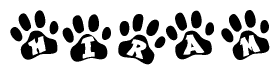 The image shows a series of animal paw prints arranged horizontally. Within each paw print, there's a letter; together they spell Hiram