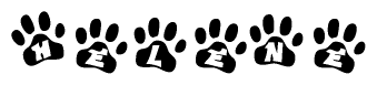 The image shows a row of animal paw prints, each containing a letter. The letters spell out the word Helene within the paw prints.