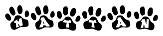 The image shows a series of animal paw prints arranged horizontally. Within each paw print, there's a letter; together they spell Hattan
