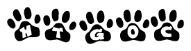 The image shows a row of animal paw prints, each containing a letter. The letters spell out the word Htgoc within the paw prints.