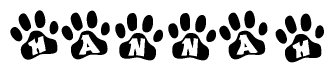 The image shows a row of animal paw prints, each containing a letter. The letters spell out the word Hannah within the paw prints.