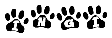 The image shows a series of animal paw prints arranged horizontally. Within each paw print, there's a letter; together they spell Ingi