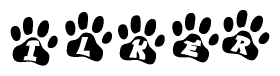 The image shows a series of animal paw prints arranged horizontally. Within each paw print, there's a letter; together they spell Ilker