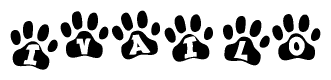 The image shows a series of animal paw prints arranged horizontally. Within each paw print, there's a letter; together they spell Ivailo