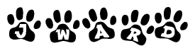 The image shows a series of animal paw prints arranged horizontally. Within each paw print, there's a letter; together they spell Jward