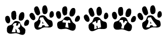 The image shows a series of animal paw prints arranged horizontally. Within each paw print, there's a letter; together they spell Kathya