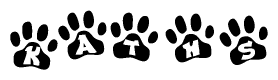 The image shows a series of animal paw prints arranged horizontally. Within each paw print, there's a letter; together they spell Kaths