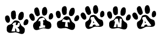 The image shows a series of animal paw prints arranged horizontally. Within each paw print, there's a letter; together they spell Kitana