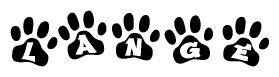 The image shows a row of animal paw prints, each containing a letter. The letters spell out the word Lange within the paw prints.