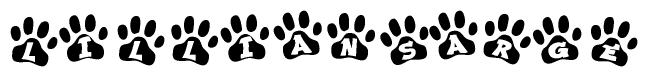 The image shows a series of animal paw prints arranged horizontally. Within each paw print, there's a letter; together they spell Lilliansarge