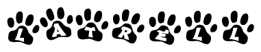 The image shows a series of animal paw prints arranged horizontally. Within each paw print, there's a letter; together they spell Latrell