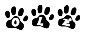 The image shows a series of animal paw prints arranged horizontally. Within each paw print, there's a letter; together they spell Ole