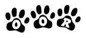 The image shows a series of animal paw prints arranged horizontally. Within each paw print, there's a letter; together they spell Oor