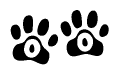 The image shows a series of animal paw prints arranged in a horizontal line. Each paw print contains a letter, and together they spell out the word Oo.