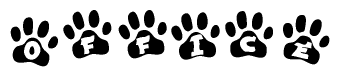 The image shows a series of animal paw prints arranged horizontally. Within each paw print, there's a letter; together they spell Office
