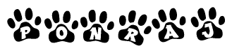 The image shows a series of animal paw prints arranged horizontally. Within each paw print, there's a letter; together they spell Ponraj