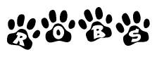 The image shows a series of animal paw prints arranged horizontally. Within each paw print, there's a letter; together they spell Robs