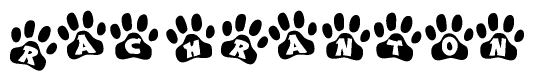 The image shows a row of animal paw prints, each containing a letter. The letters spell out the word Rachranton within the paw prints.