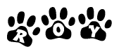 The image shows a row of animal paw prints, each containing a letter. The letters spell out the word Roy within the paw prints.