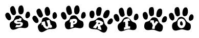 The image shows a series of animal paw prints arranged horizontally. Within each paw print, there's a letter; together they spell Supriyo