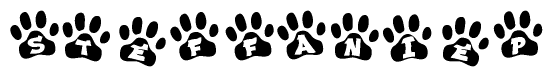 The image shows a series of animal paw prints arranged horizontally. Within each paw print, there's a letter; together they spell Steffaniep