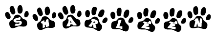 The image shows a series of animal paw prints arranged horizontally. Within each paw print, there's a letter; together they spell Sharleen