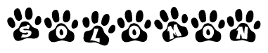 The image shows a series of animal paw prints arranged horizontally. Within each paw print, there's a letter; together they spell Solomon