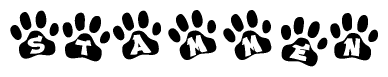 The image shows a row of animal paw prints, each containing a letter. The letters spell out the word Stammen within the paw prints.